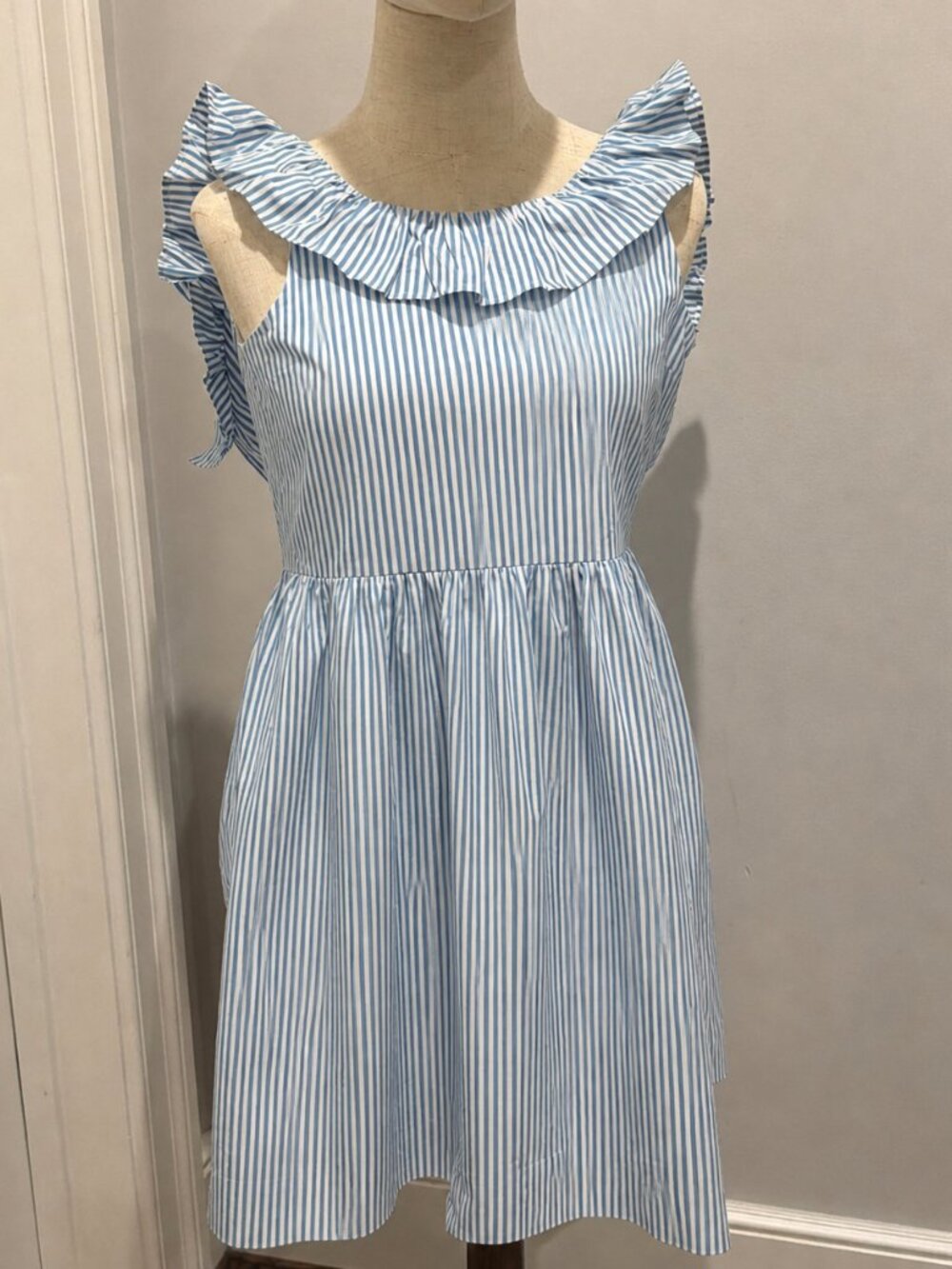 NWT Crewcuts Blue & White Striped 100% Cotton Ruffle Dress Size 12